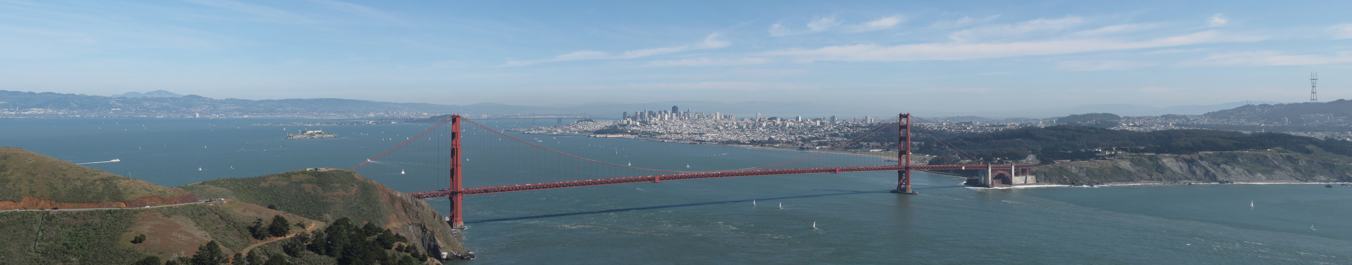 The Golden Gate Bridge with the San Francisco skyline across the bay